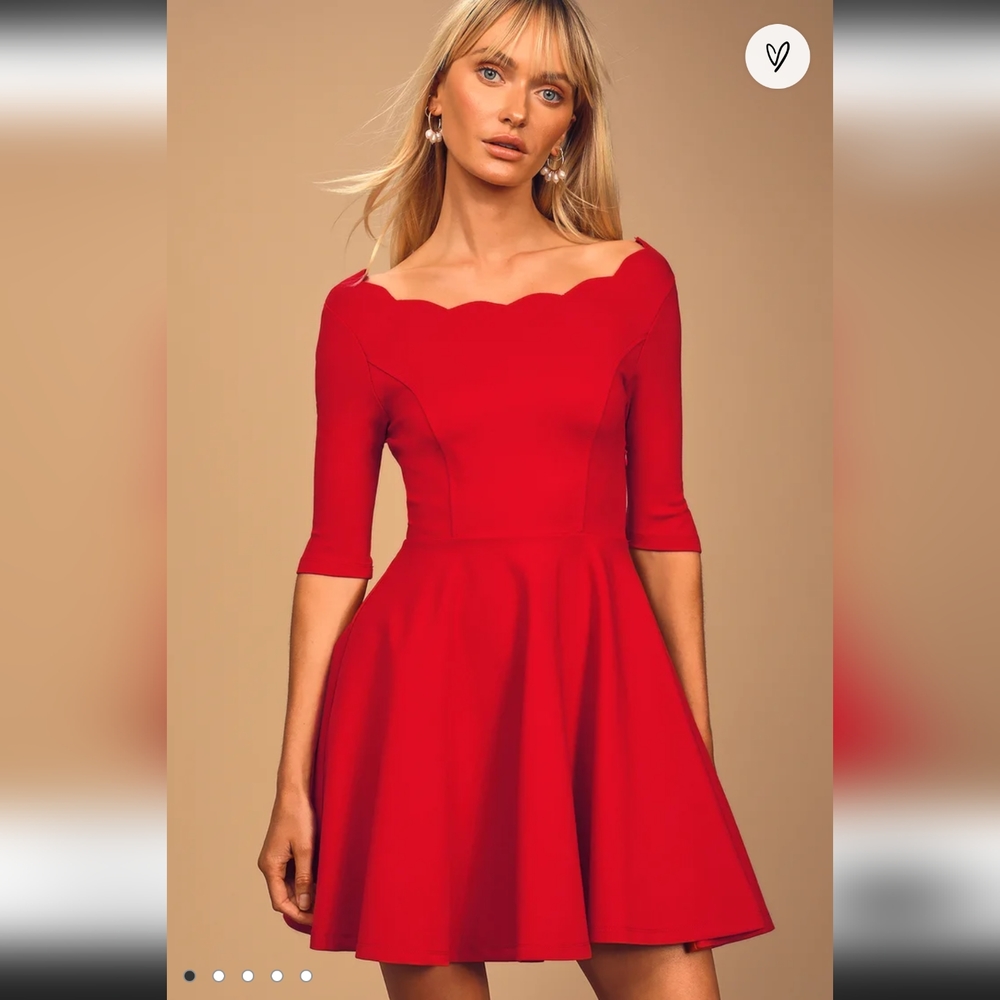 Lulus Tip The Scallops red scalloped skater dress